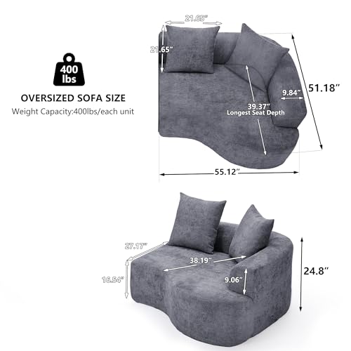 L Shaped Single Sofa, Modern Comfy Chenille Fabric Loveseat Couch, No Assembly Required Small Couch with Deep Seat, 2 Pillows for Living Room, Apartment, Bedroom