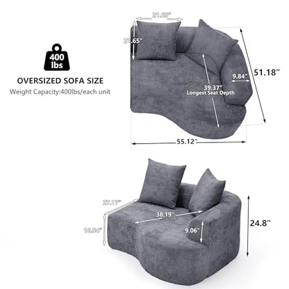 L Shaped Single Sofa, Modern Comfy Chenille Fabric Loveseat Couch, No Assembly Required Small Couch with Deep Seat, 2 Pillows for Living Room, Apartment, Bedroom