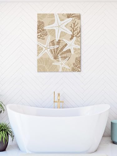 NuYeBiofx Abstract Starfish Khaki Shell Canvas Wall Art Prints,48"x32" Framed Picture Artwork Summer Nautical Coral Printed Canvas Oil Painting for Living Room Bedroom Office,Ready to Hang