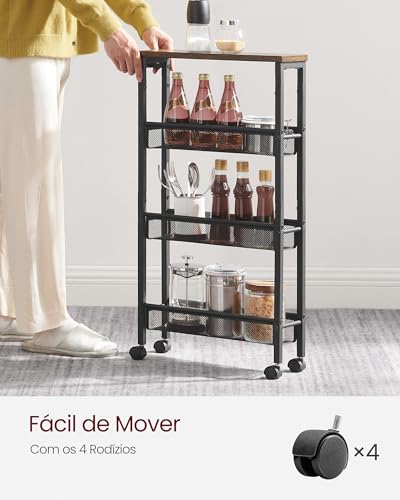 4-Tier Slim Rolling Storage cart with Wheels, 5.1 Inches, Metal, view 5