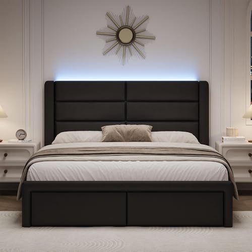 Modern Black Faux Leather Bed Frame with LED Lights, view 7