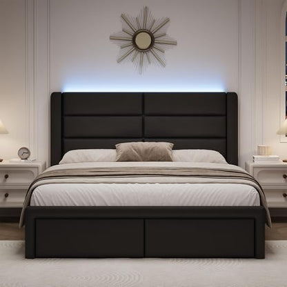Modern Black Faux Leather Bed Frame with LED Lights, view 7
