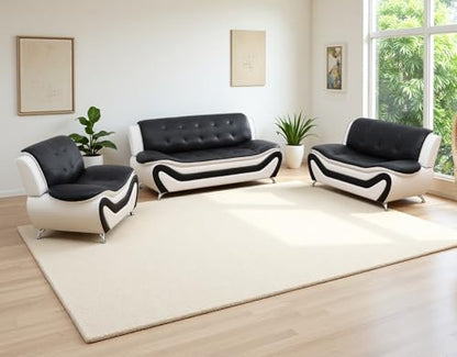 Leather Couches, Living Room Couch Set, Sofa for Bedroom, Apartment, Living Room Furniture Sets a-Leather (Black&White, Sofa+Loveseat+Chair)