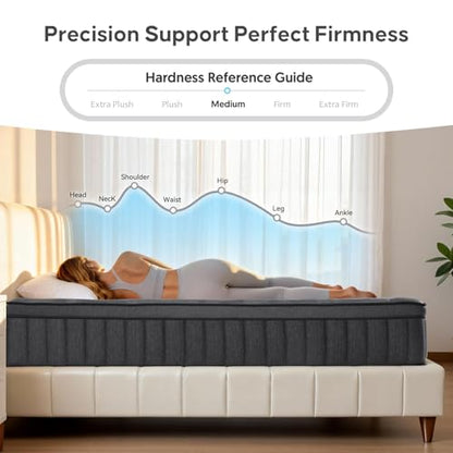 Queen Mattress 12 Inch Queen Size Mattress in a Box Upgrade Pocket Springs，Medium Firm, Breathable Comfort Pressure Relief, Motion Isolation CertiPUR-US Certified