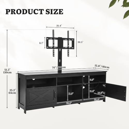 70" TV Stand with Mount, LED Lighting & Power Outlets, Black, view 3