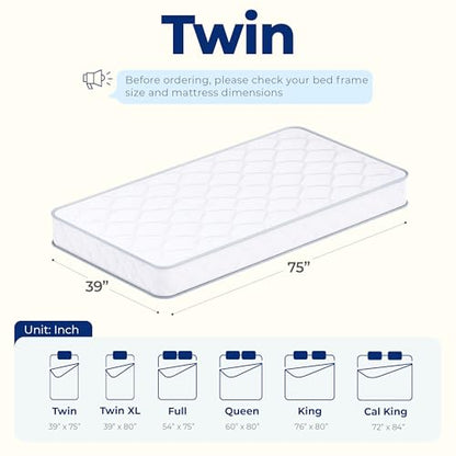 Twin Size Mattress, 8 Inch Hybrid Comfort & Supportive Mattress in a Box, Cooling Gel Memory Foam and Spring with Pressure Relief, CertiPUR-US Certified