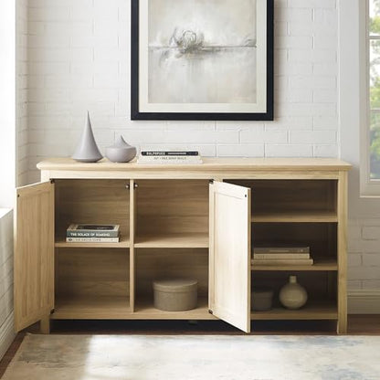Modern Wood Grooved Buffet Sideboard with Open Storage Entryway Serving Storage Cabinet Doors Dining Room Console, 58 Inch, Birch
