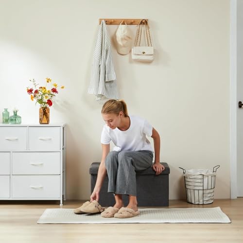 30in Foldable Storage Ottoman Bench, End of Bed Foot Rest Stools Ottoman Storage Chest with Padded Seat for Bedroom, Living Room, Holds up to 660 lb, Modern Grey