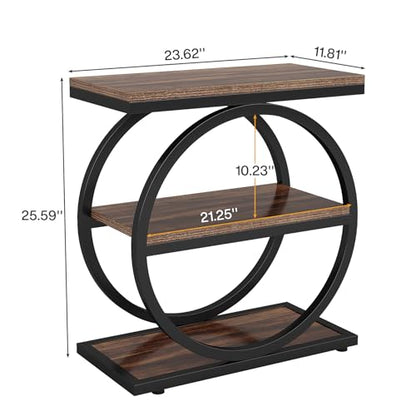 Tribesigns End Table Set of 2, Narrow End Table with 3 Storage Shelves, Wooden Side Table, Industrial Small Sofa Side Table for Living Room, Slim Nightstand and Bedside Table for Bedroom