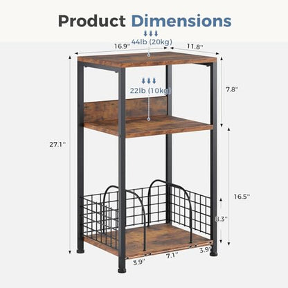 Record Player Stand, Brown, 3-Tier Vinyl Storage, view 3