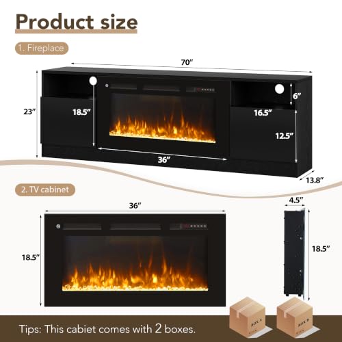 MXV Fireplace TV Stand with 36'' Electric Fireplace Up to 80" TVs, view 3