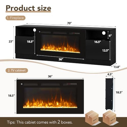 MXV Fireplace TV Stand with 36'' Electric Fireplace Up to 80" TVs, view 3