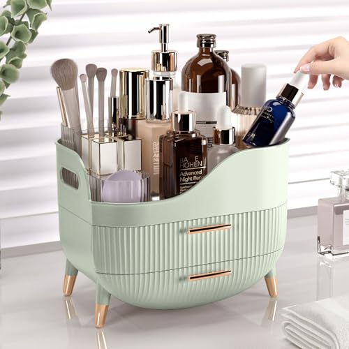 Makeup Organizer with Drawers, Green Skincare Organizer for Vanity, view 5