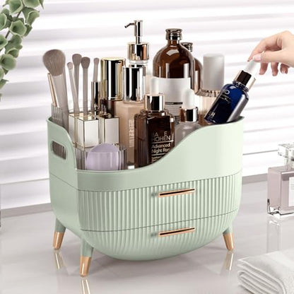 Makeup Organizer with Drawers, Green Skincare Organizer for Vanity, view 5
