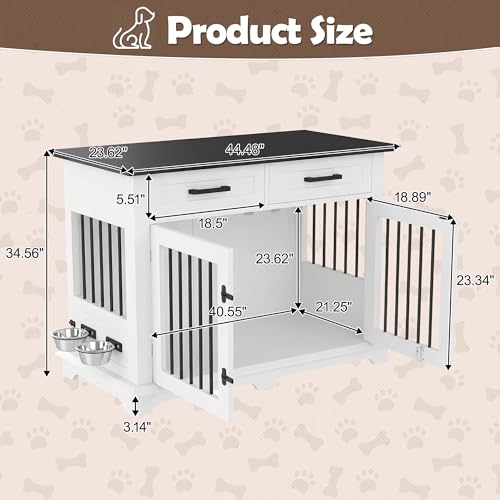Dog Crate, 45 Inch Large Dog Crate Furniture with 2 Storage Drawers, view 3