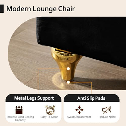 60" Black Velvet Chaise Lounge Indoor with Storage & Gold Metal Legs, view 5