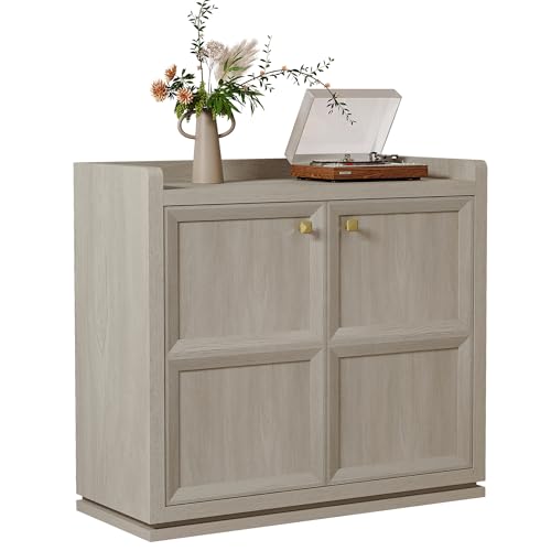 Buffet Cabinet with Storage 34" Sideboard Accent Storage Cabinet for Bedroom Dining Room Living Room Entryway with Doors & Shelves Modern Buffet Table with Golden Handle Credenza Side Board