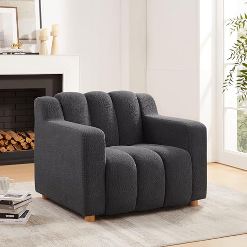 Oversized Accent Chair, Modern Living Room Chairs, Comfy Boucle Fabric Upholstered Armchair for Bedroom, Office, Waiting Room (Dark Gray)