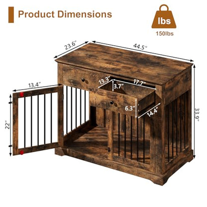 Large Dog Crate Furniture with 2 Drawers, 44 Inch Wooden Dog Kennel Indoor, view 3