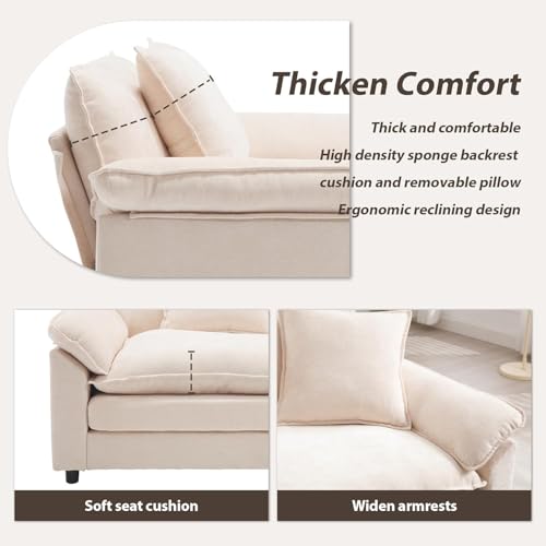 Modern Oversized Chair, Comfy Chenille Accent Chair Large Upholstered Armchair with Extra Thick and Deep Seat Lounge Chair for Living Room,Bedroom,Apartment, Beige