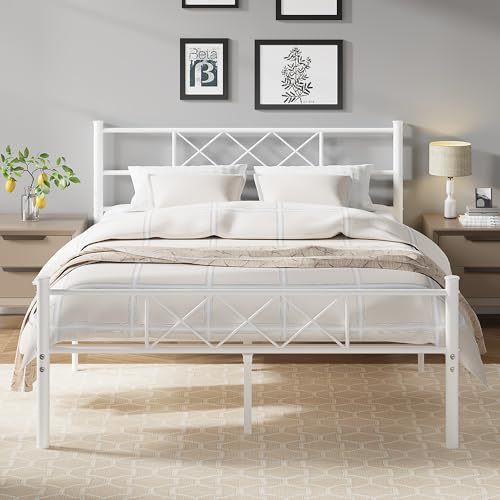 Full Size Bed Frame with Headboard, Heavy Duty Bedframe with Strong Metal Slats, view 2