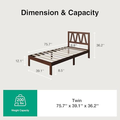 12inch Twin Bed Frame Wooden Twin Size Bed Frame, view 3