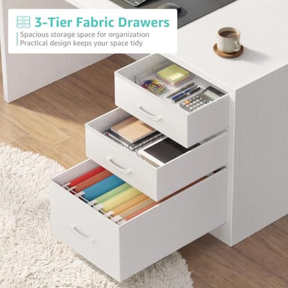 Wood Desk with Hutch and 3 Drawers， White, view 8