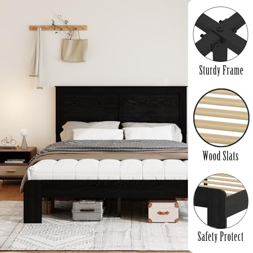 Wooden Bed Frame Queen Size with Headboard, Farmhouse Platform Bed, view 5