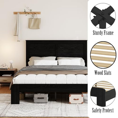 Wooden Bed Frame Queen Size with Headboard, Farmhouse Platform Bed, view 5