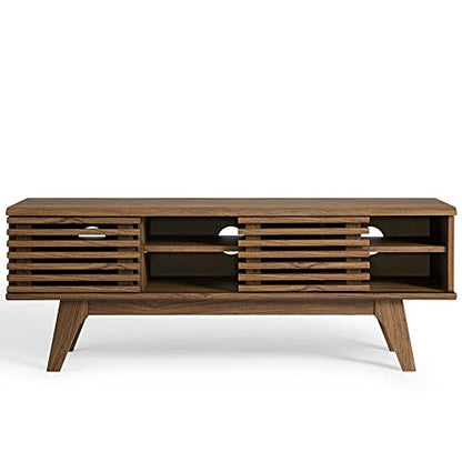 Render 46" Mid-Century Modern Low Profile Media Console TV Stand, 46 Inch, Walnut