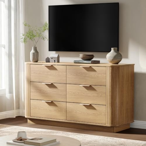 6 Drawer Dresser for Bedroom, 47'' Wide Chest of Drawers, Natural Oak, view 8