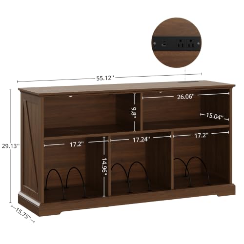 55" Mid-Century Modern Record Player Stand with Charging Station, view 3