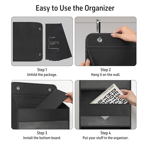 TYMENSH Black Over Door Organizer with 5 Large Clear Pockets and 6 Side Mesh, view 5