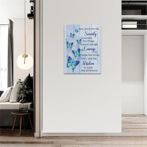 Scripture Serenity Prayer Wall Art Farmhouse Christian Religious Serenity Prayer Wall Decor Rustic Blue Butterfly Picture Canvas Prints Framed Artwork for Living Room Bedroom Bathroom 12"x16"
