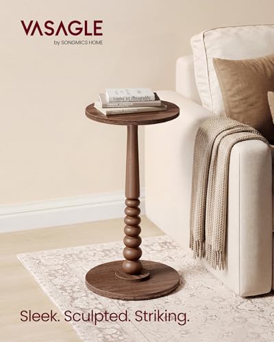 VASAGLE Round Side Table, Small Drink End Table, Solid Wood Leg | Accent Nightstand, Mid-Century Modern, for Living Room Bedroom, Chestnut Walnut, MARIEL Collection, ULET293KX01S