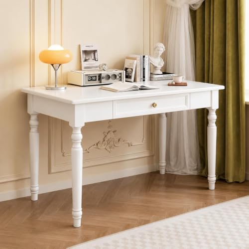 Vintage Solid Wood Writing Desk with Drawers (white, 31.5''), view 2