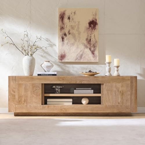 70" Modern TV Stand for 80" TV, Thick Block TV Console,Light Knotty Oak, view 4