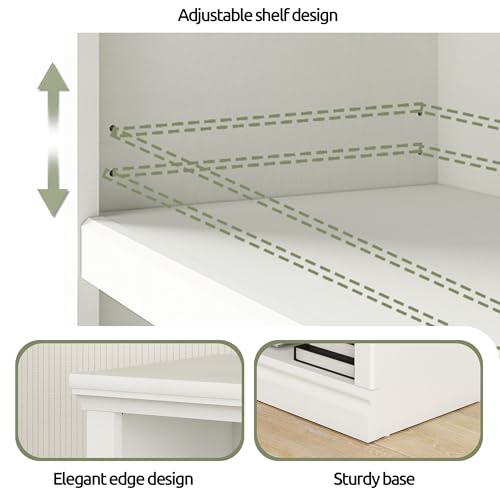 White Bookshelf Double Wide 64“ 2-Tier Bookcase 4 Cube Storage Organizer Wooden Bookcases for Bedroom and Home Office Decor Display