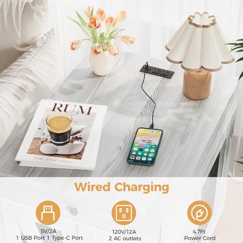 Wooden Dog Crate End Table with USB Charging Station, Gray, view 4