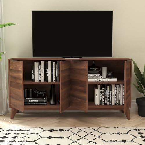 Hatfield Engineered Wood TV Stand for up to 64" TVs, Media Console/TV Cabinet with Adjustable Shelf and Soft Close Doors, Dark Walnut