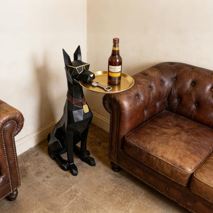 29-Inch Black Resin Geometric Doberman Statue with Tray, Dog Side Table, view 7