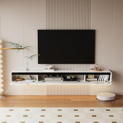 High Gloss Floating TV Stand with 3 Doors,White,47 Inch, view 6