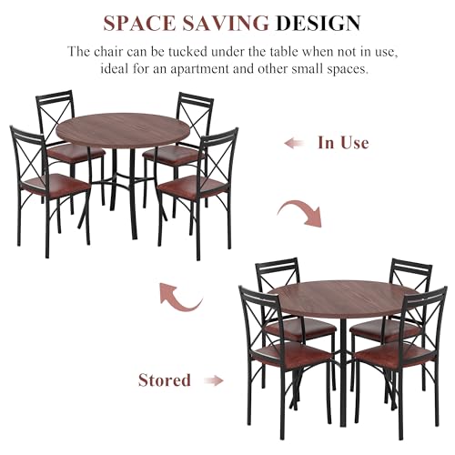 5 Piece Dining Table Set for 4, Wood Grain Dinette with Chairs for Kitchen, Breakfast Nook, Small Space, Dark Brown