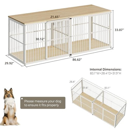 86.62'' Dog Crate Furniture Large Breed TV Stand, Natural Beech, view 8