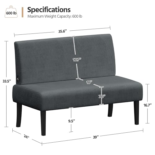 Yaheetech Small Comfy Sofa Mini Loveseat Couch 2-Seater Armless Sofa Chair, Corduroy Fabric & Easy Assembly, for Small Spaces Living Room,Bedroom,Dorm,Office, Dark Grey