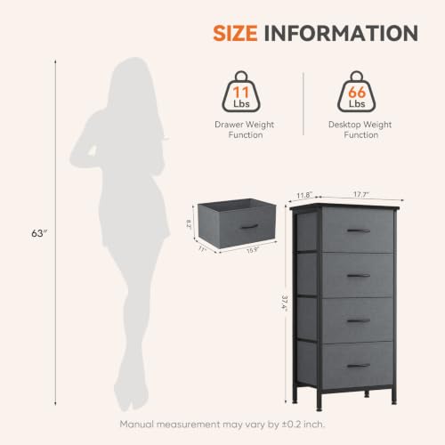 Dresser for Bedroom, 4 Drawer Storage Cabinet, Tall Nightstand, view 4
