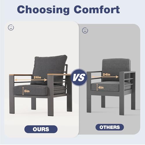 Aluminum Patio Furniture Set 7 Seats, Oversized Outdoor Sectional with Washable Thick Cushions, Coffee Table, Patio Conversation Sets for Porch, Balcony, Deck, Dark Gray