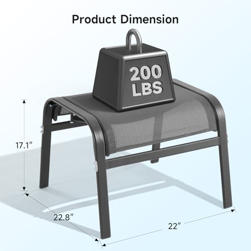 Outdoor Ottoman Set of 2, All Weather Outdoor Foot Stool with Supportive Textliene and Metal Frame, Stackable Oversized Outdoor Foot Rest for Furniture Patio Garden Pool, Grey