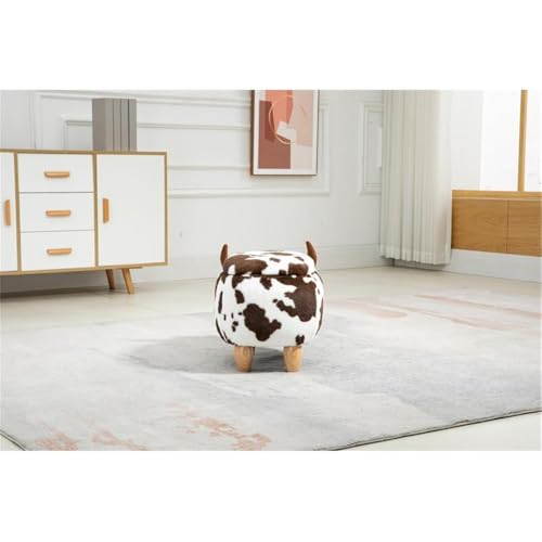 Cow Ottoman for Kids' Bedroom, Playroom, Nursery, and Living Room, Animal Ottoman with Storage, Footstool for Kids, Brown Cow Print