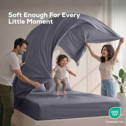 Queen Sheets Set, 4 Pieces 16" Deep Pocket Hotel Luxury Bed Sheets, Grey, view 7